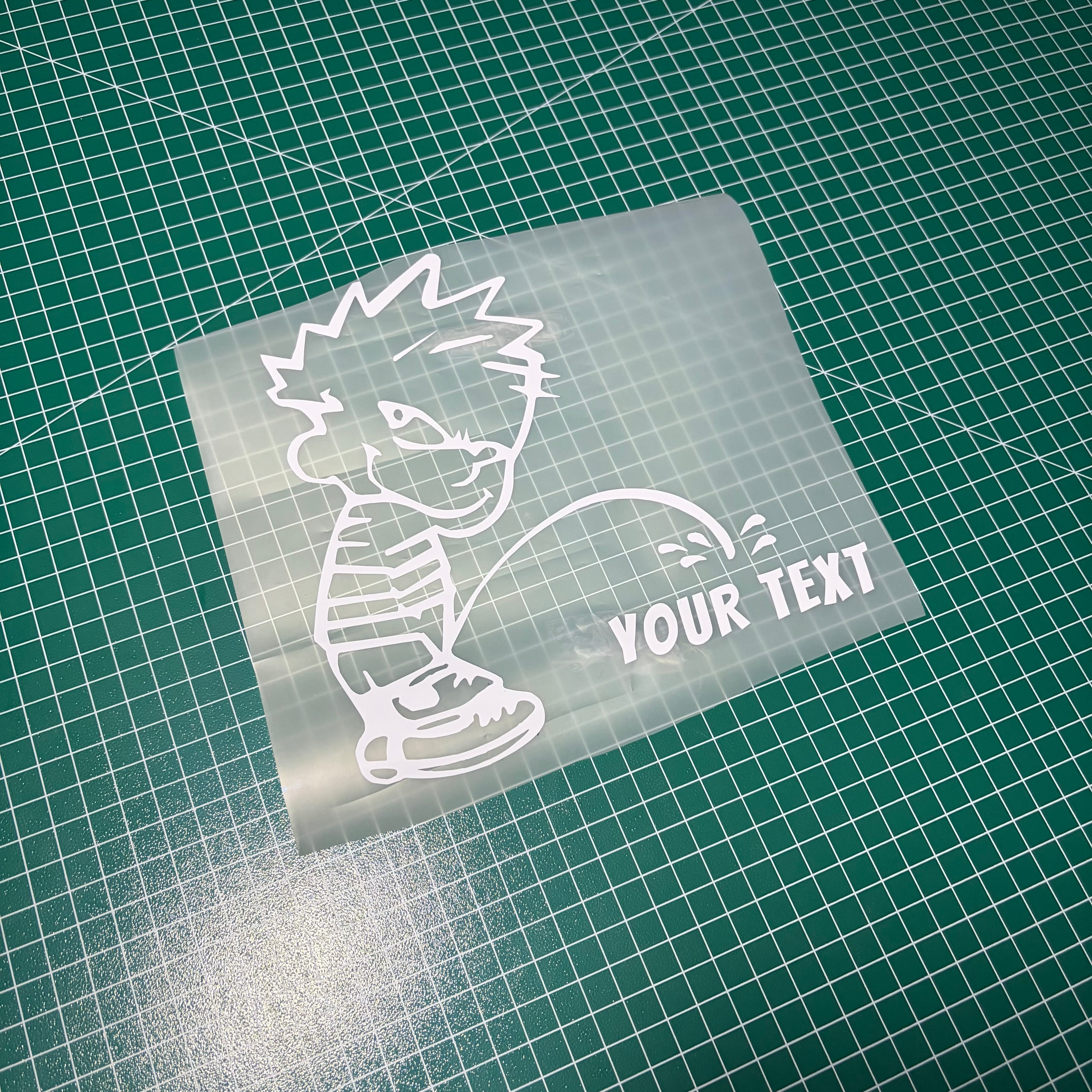 Window Sticker Small Peeing Calvin with Custom Text